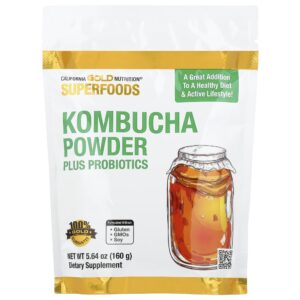 California Gold Nutrition - Superfoods Kombucha em Pó com Kombucha Vinagre de Sidra de Maçã Fermentado e Fibra de Tapioca Solúvel mais Probióticos 160 g