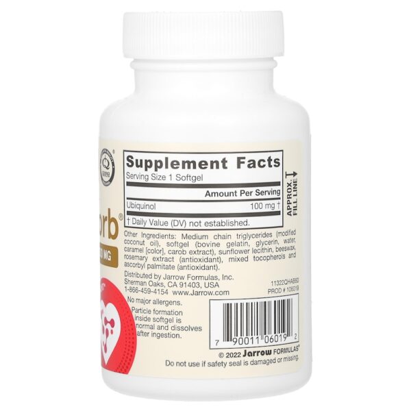 92-12.jpg Jarrow Formulas - Ubiquinol QH-Absorb Máxima Absorção 100 mg 60 Cápsulas Softgel