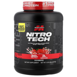 MuscleTech - Performance Series Nitro Tech Fonte Primária de Peptídeos e Isolado de Whey Morango 1,81 kg