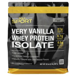 California Gold Nutrition - Sport Isolado de Whey Protein com Açúcar de Cana Orgânica e Lecitina de Girassol Sabor Baunilha Intenso 907 g