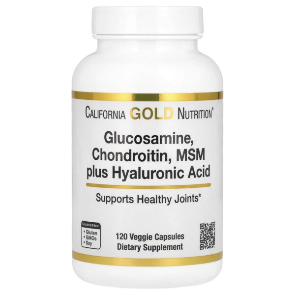 California Gold Nutrition - Glicosamina Condroitina MSM mais Ácido Hialurônico 120 Cápsulas Vegetais