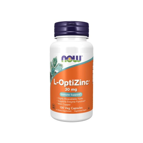 Zinco Quelato 30mg L-OptiZinc com Cobre 100 Cápsulas - Now Foods