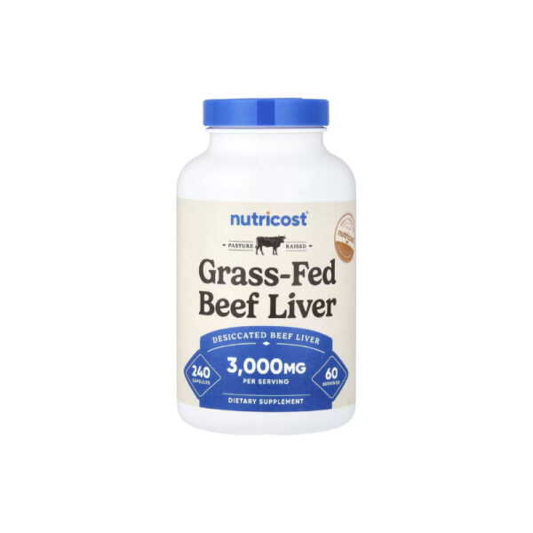 Fígado Bovino de Gado Criado no Pasto 3000mg - Nutricost 240 Cápsulas
