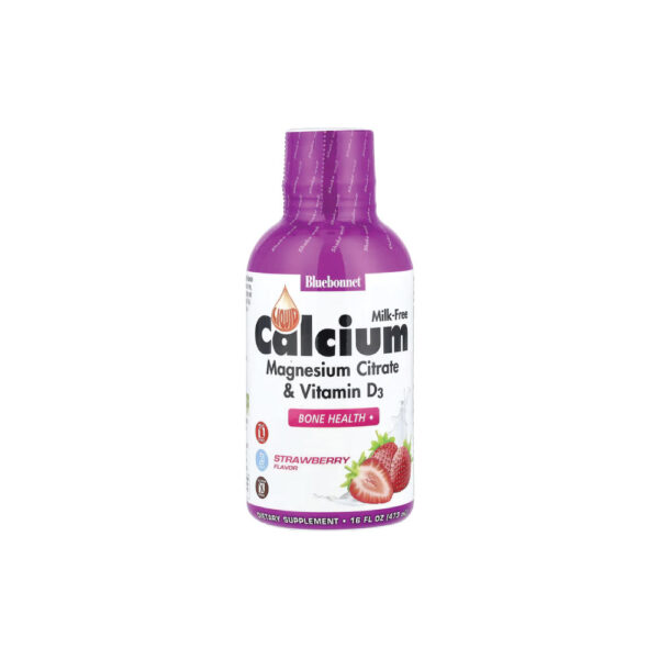 Citrato de Cálcio e Magnésio Líquido + Vitamina D3 Sabor Morango 472ml - Bluebonnet Nutrition
