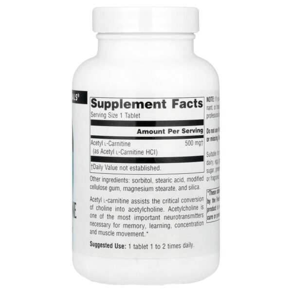 Acetil L-Carnitina 500 mg 120 Comprimidos - Source Naturals