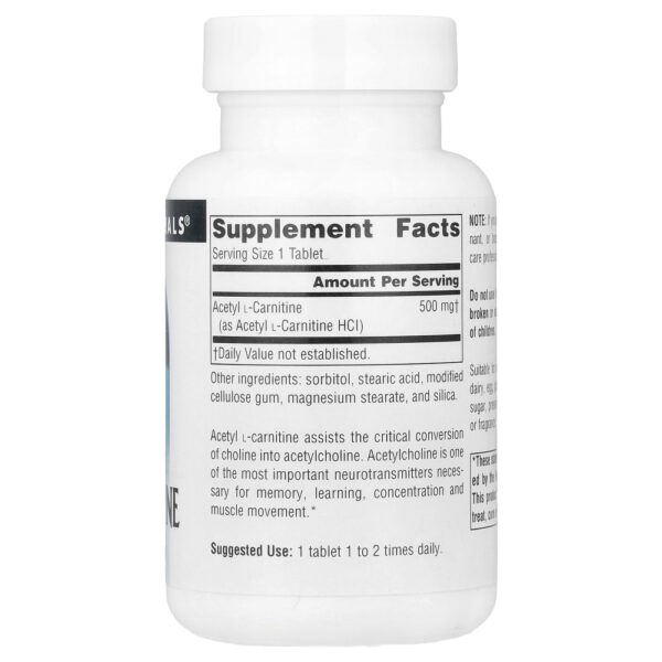 Acetil L-Carnitina 500 mg 60 Tabletes - Source Naturals