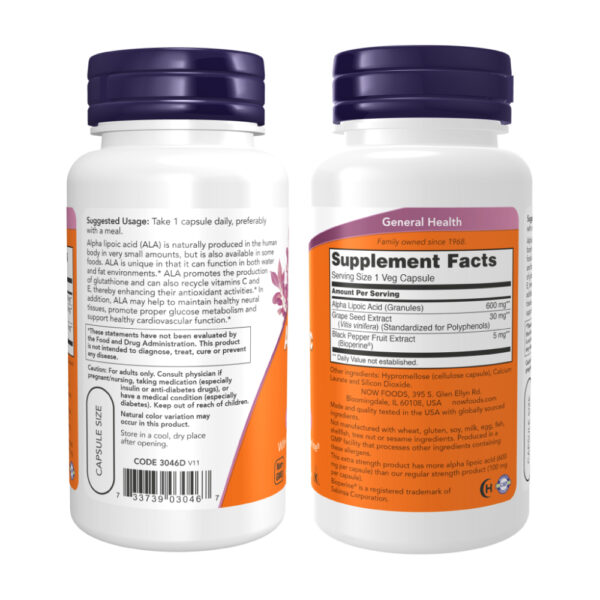 Ácido Alpha Lipoico 600mg 60 Cápsulas - Now Foods