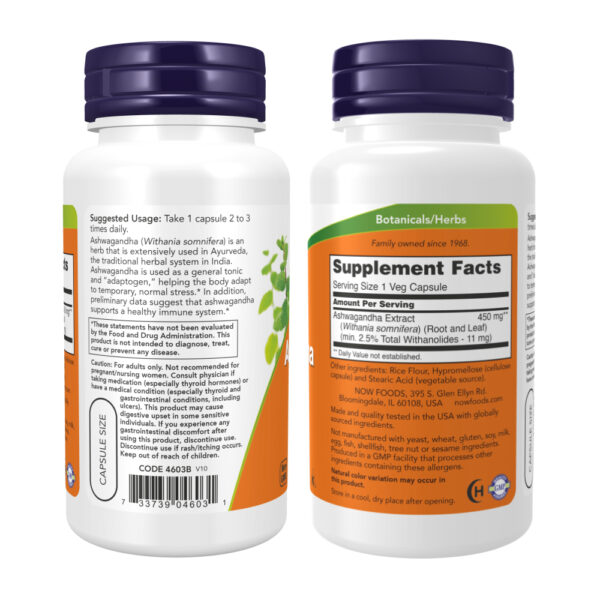 Ashwagandha 450mg 90 Veg Cápsulas - Now Foods