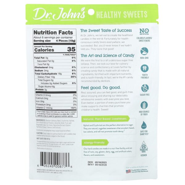 Balas Duras Sortidas + Fibra e Vitamina C Melancia Maçã Verde e Morango 109 g - Dr. John's Healthy Sweets