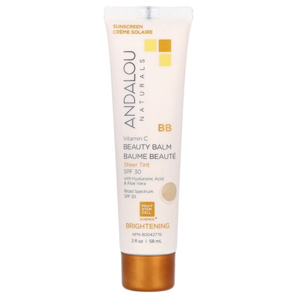 Bálsamo Facial BB Cream Iluminador Vitamina C FPS 30 Cor Transparente 58 ml - Andalou Naturals
