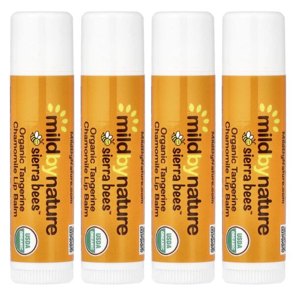 Bálsamo Labial Orgânico Tangerina e Camomila 4 Unidades 4,25 g Cada - Mild By Nature