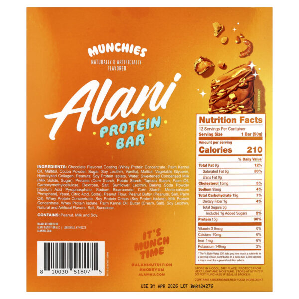 Barra de Proteína Munchies Protein Bar Caixa com 12 Unidades de 50 g - Alani Nu