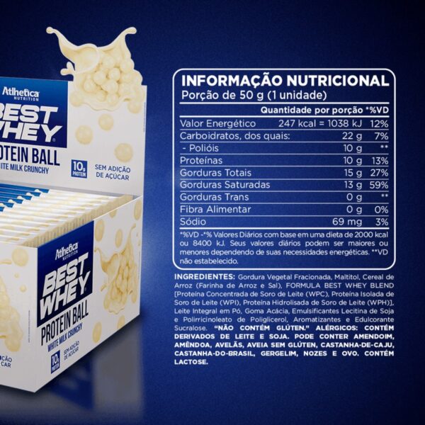 Best Whey Protein Ball White Milk Crunchy 12 sachês de 50g - Atlhetica