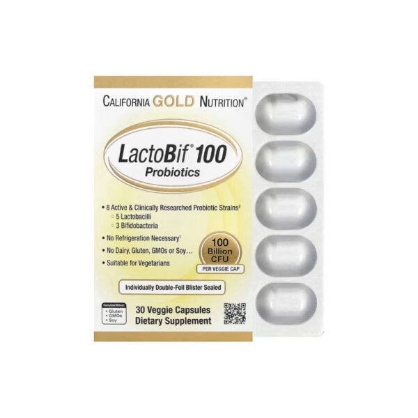Probióticos LactoBif 100 100 Bilhões de UFCs - California Gold Nutrition 30 Cápsulas