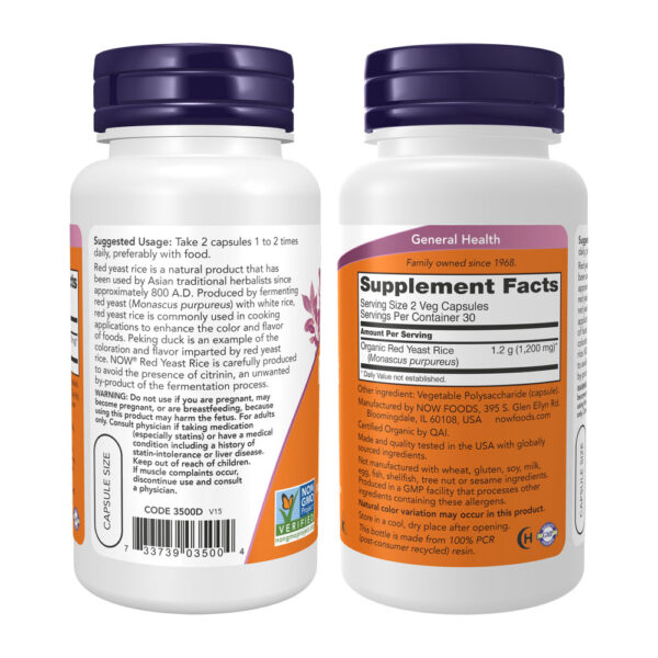 Red Yeast Rice 600mg Arroz com Fermento Vermelho - Now Foods 240 Cápsulas