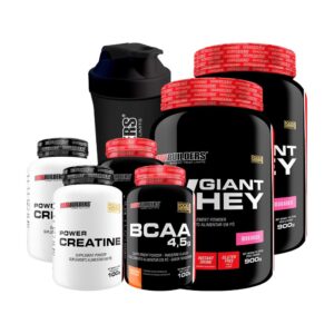 Kit GIANT 2x Whey Protein + 2x Bcaa + 2x Creatina + Coqueteleira - Bodybuilders Baunilha