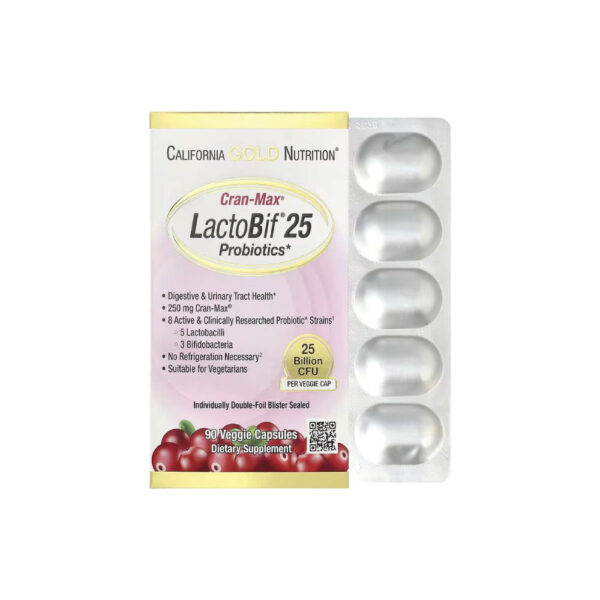 Probióticos LactoBif CranMax 25 Bilhões de UFCs - California Gold Nutrition 90 cápsulas