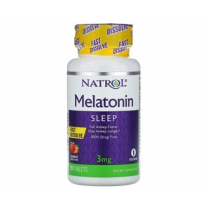 bhli-2e677246b92f1e1788425f36ea0464fe3785229a44ee732822 Melatonina 3mg Fast Dissolve (Rápida Dissolução) Sabor Morango - Natrol 90 tabletes