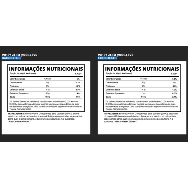 Whey Zero Lactose 900g - 3VS Baunilha