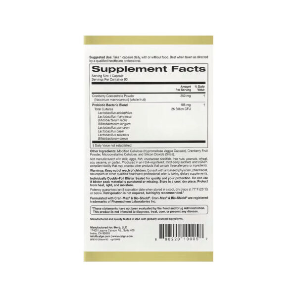 Probióticos LactoBif CranMax 25 Bilhões de UFCs - California Gold Nutrition 90 cápsulas