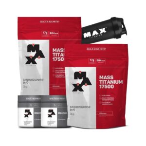Kit 2x Mass Titanium 17500 3kg + 2x Creatina 100g + Coqueteleira - Max Titanium Baunilha