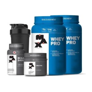 kit 2 Whey Pro + Bcaa 2400 + Creatina + Coqueteleira - Max Titanium Vitamina de frutas