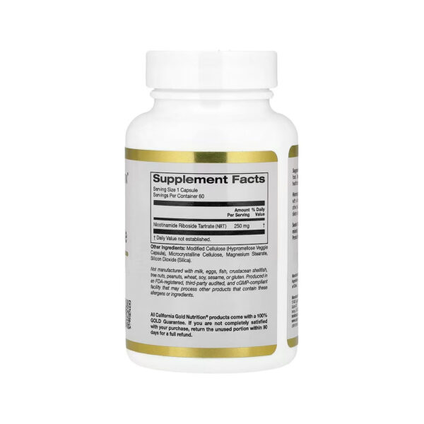 Tartarato de Ribosídeo de Nicotinamida (NR) 250mg - California Gold Nutrition 60 Cápsulas