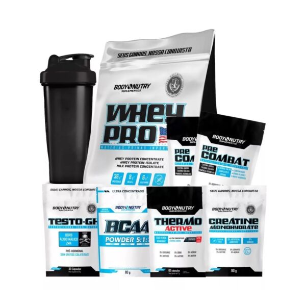 Kit Whey + Creatina + Cafeína + BCAA + GH + Brinde - Body Nutry Chocolate