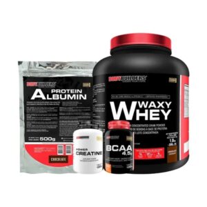 Kit Waxy Whey 2kg + BCAA + Creatina + Albumina - Bodybuilders Baunilha