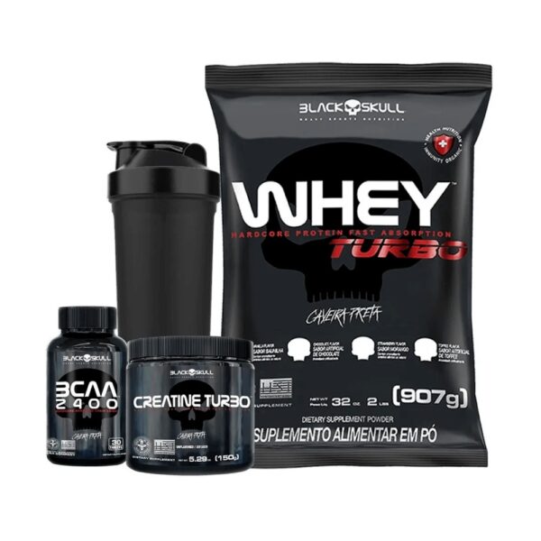 Kit Whey Protein Turbo + Bcaa 2400 + Creatina Turbo - Black Skull Toffee