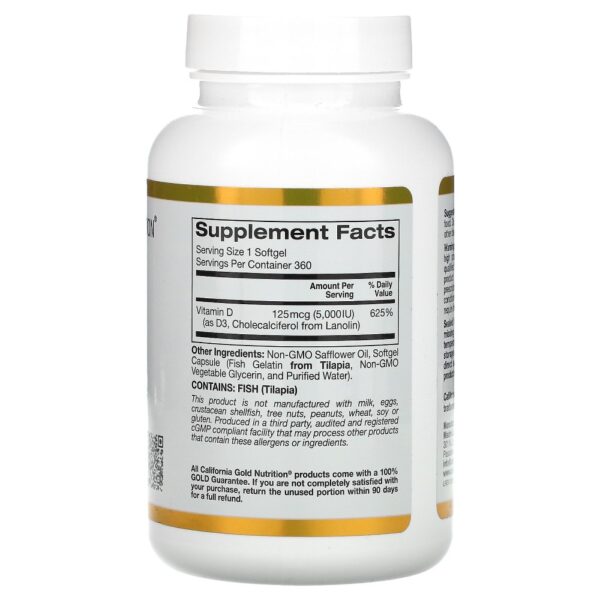 bhli-cdc74968f1bd81a533b0bdee89210a40a221dc0f1c2a4feb7a Vitamina D-3 125mcg 5,000 UI - California Gold Nutrition 360 Cápsulas
