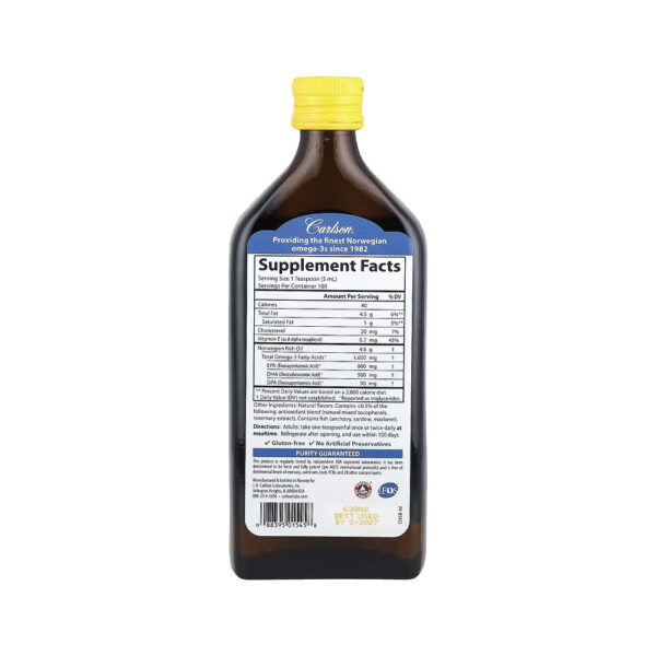 O Melhor Óleo de Peixe Norueguês 1600mg - Carlson Limão 500ml
