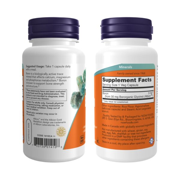 Boro (Glicina Bororgânica) 3mg - Now Foods 250 Cápsulas