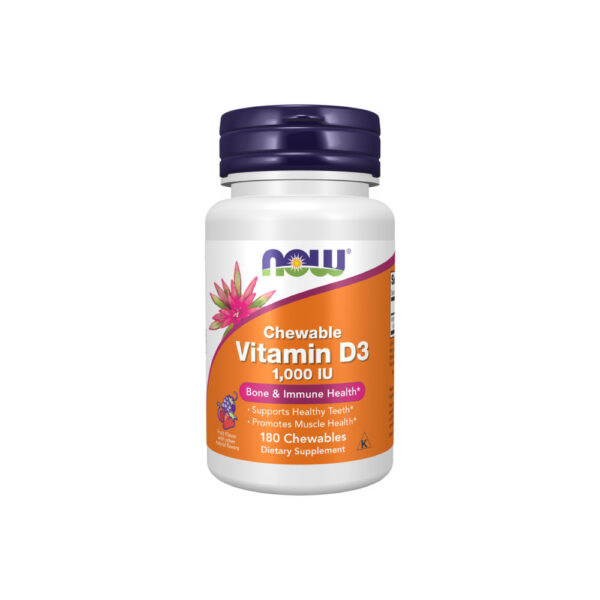 c1f3b44858c94c72822861b5e2426268-425xt6oq5j.jpg Vitamina D-3 1.000 UI 180 Tabletes Mastigáveis sabor Frutas - Now Foods