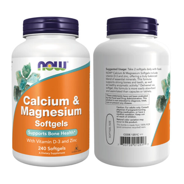 Cálcio e Magnésio com Vitamina D-3 e Zinco 120 Softgels - Now Foods