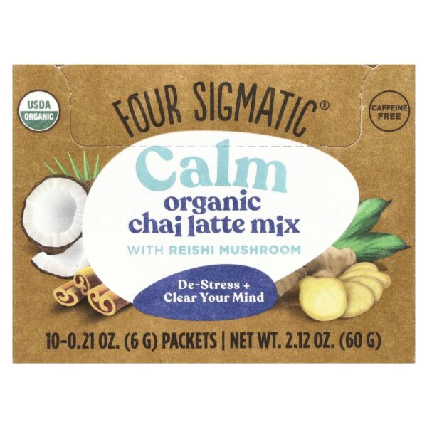 Calm Mistura de Latte de Chai com Cogumelo Reishi Sem Cafeína 10 Sachês 6 g Cada - Four Sigmatic