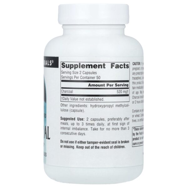Carvão Ativado 100% Puro 260 mg 100 Cápsulas - Source Naturals