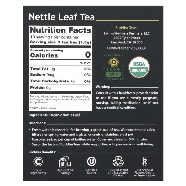Chá Orgânico Folha de Urtiga Sem Cafeína 18 Sachês 24 g - Buddha Teas