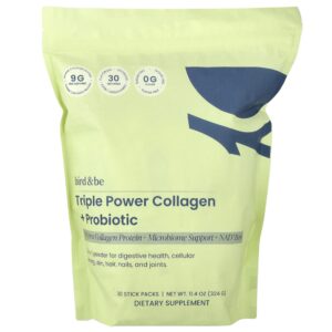 Colágeno Triplo + Probiótico Sem Sabor 30 Sachês de 10.8 g - Bird & Be