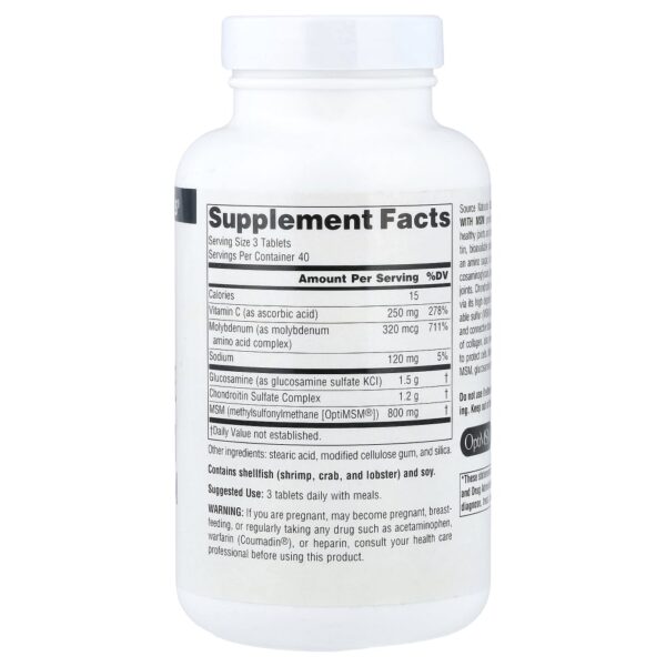 Complexo de Glicosamina e Condroitina com MSM 120 Comprimidos - Source Naturals