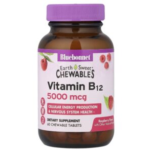 Earth Sweet Vitamina B12 5000 mcg Framboesa 60 Comprimidos - Bluebonnet Nutrition