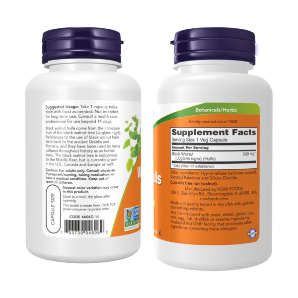d12ca5b9d7c54218be7b6c99405fad3e-dxg3x8to85.jpg Black Walnut Hulls (Cascas de Noz-preta) 500mg 100 Cápsulas - Now Foods