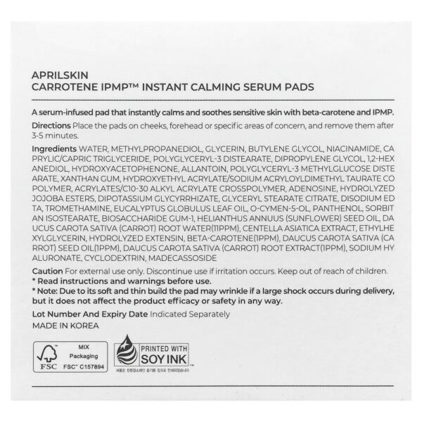 Discos de Sérum Facial Calmante Carrotene IPMP Quick Soothing Pads 220 ml - Aprilskin