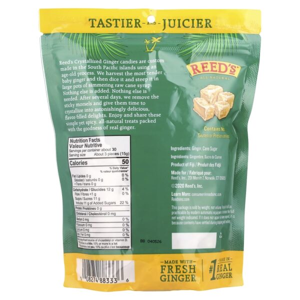 Doce de Gengibre Artesanal Gengibre Cristalizado 454 g (45 g) - Reed's