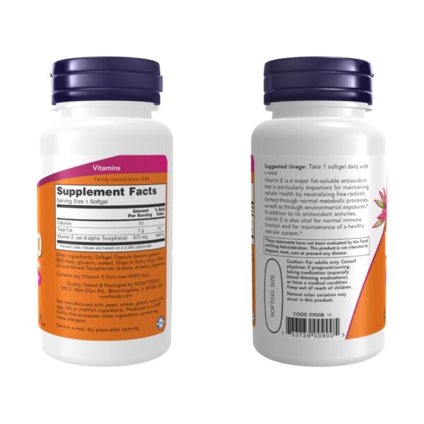 Vitamina E-1000 670mg com Tocoferóis Mistos 100 Softgels - Now Foods