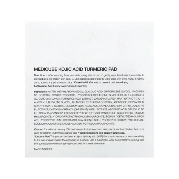 Discos Tônicos Esfoliantes de Cúrcuma e Ácido Kójico Kojic Acid Turmeric Pad 70 Discos - Medicube