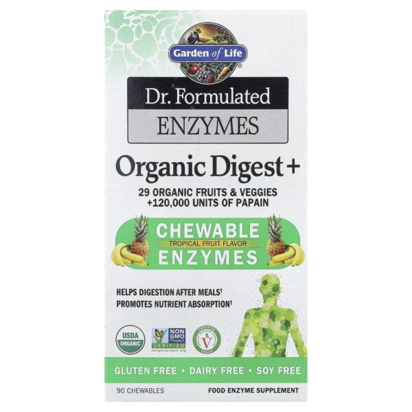 Garden of Life - Enzimas Digestivas Orgânicas em Mastigáveis Dr. Formulated Organic Digest Frutas Tropicais 90 Mastigáveis
