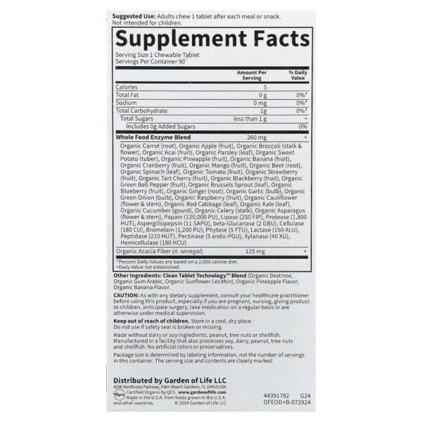 Garden of Life - Enzimas Digestivas Orgânicas em Mastigáveis Dr. Formulated Organic Digest Frutas Tropicais 90 Mastigáveis