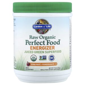 Garden of Life - Superalimento Verde Energizante em Pó RAW Organic Perfect Food Erva Mate e Romã 276 g