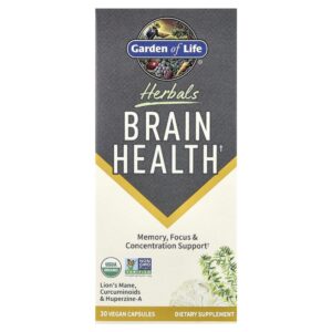 Garden of Life - Suplemento de Ervas para Saúde Cerebral Herbals Brain Health Menta 30 Cápsulas